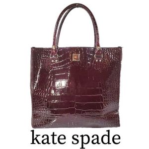 Kate Spade Oxblood Leather Croc Embossed Tote